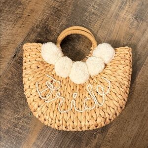 Chic Bride Woven Bag with White Pom Accents